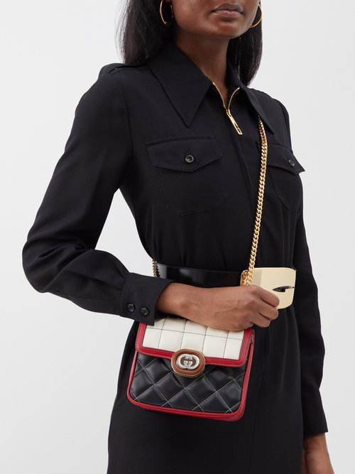 Gucci Deco Mini Quilted-leather Crossbody Bag In White Black