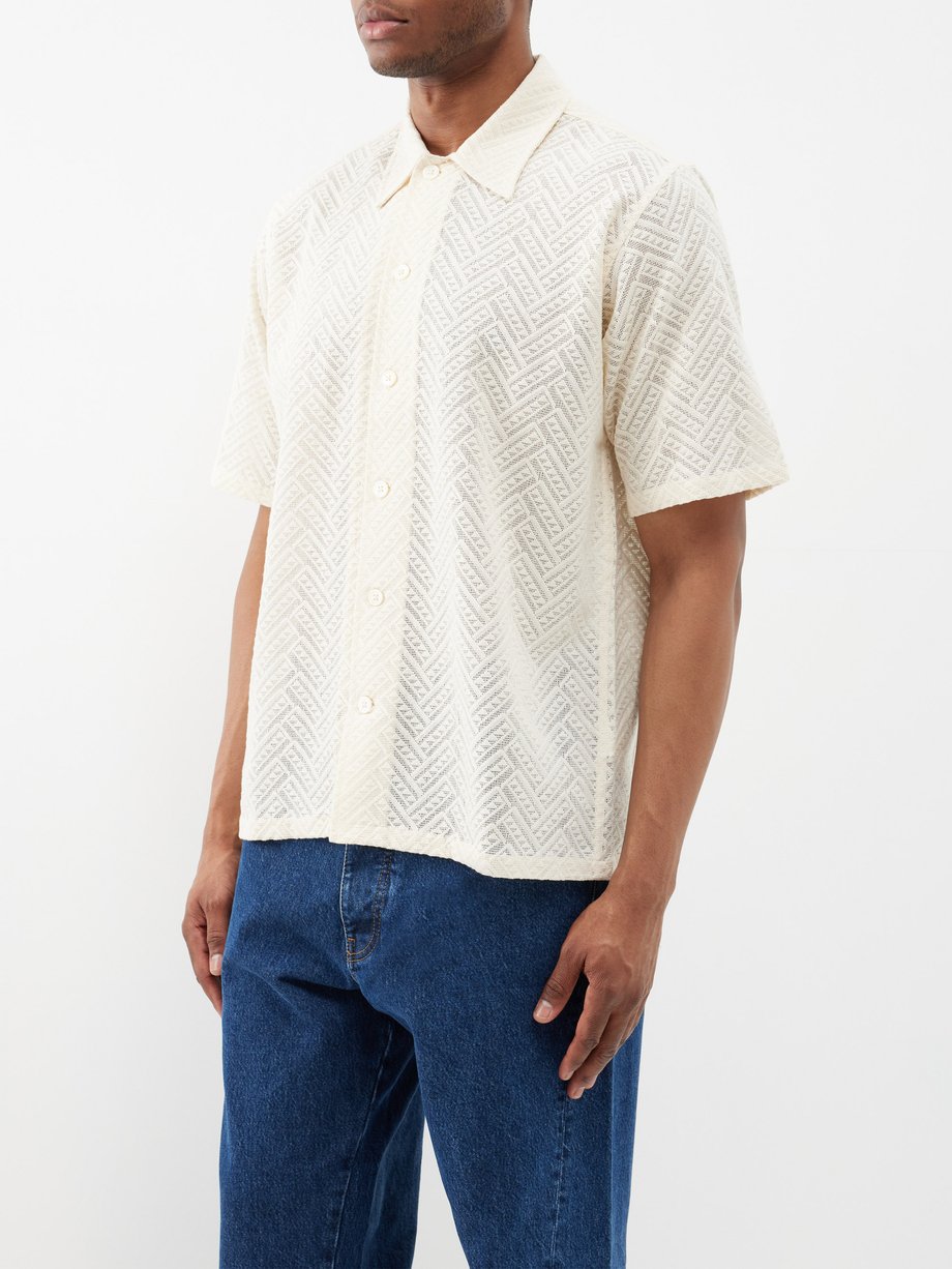Spacey jacquard cotton-blend knit shirt