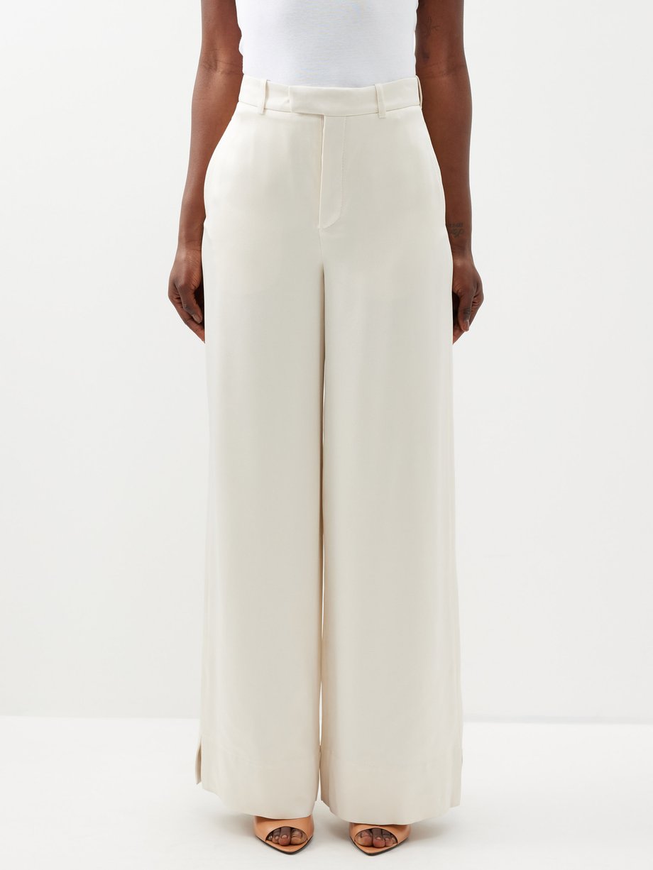 White Wide-leg satin trousers | Saint Laurent | MATCHES UK