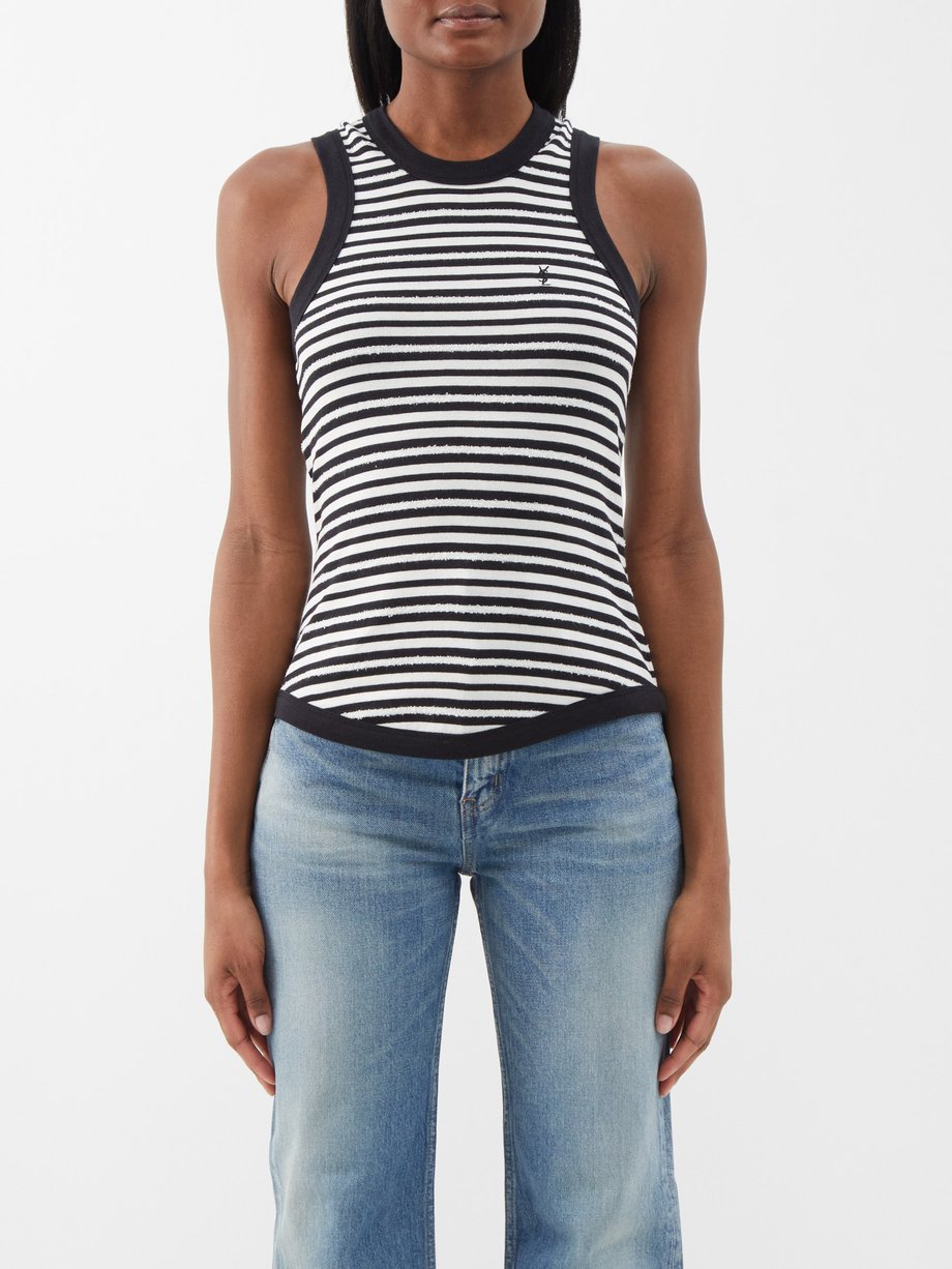 embroidered tank top in ribbed silk