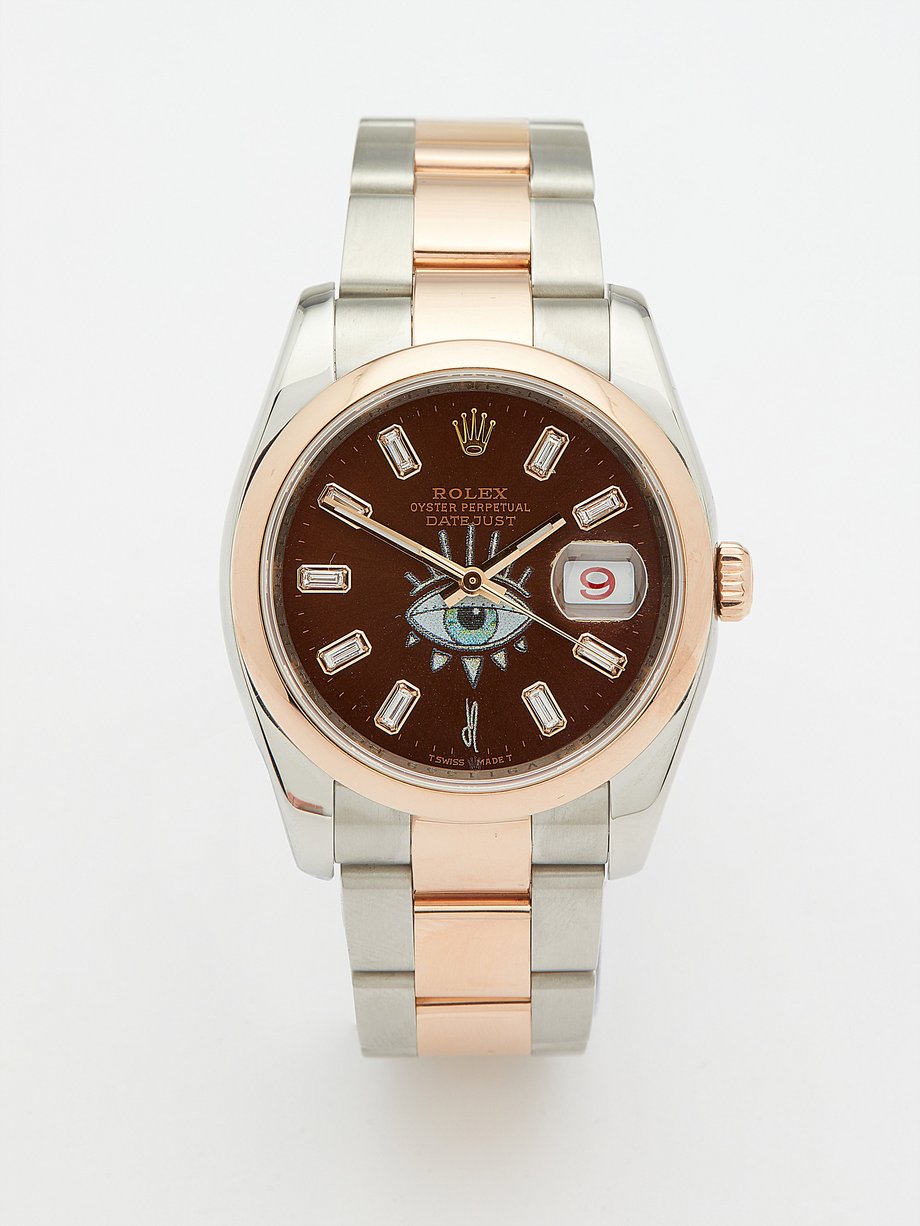 Hula hop Droop Array Silver Vintage Rolex Datejust 36mm diamond & steel watch | Jacquie Aiche |  MATCHESFASHION US