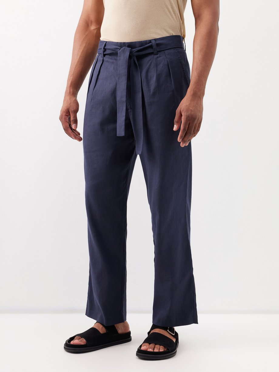 Women's Navy Blue Linen Blend Tapered Drawstring Jogger-Style Ladies'  Trousers – Threadbare