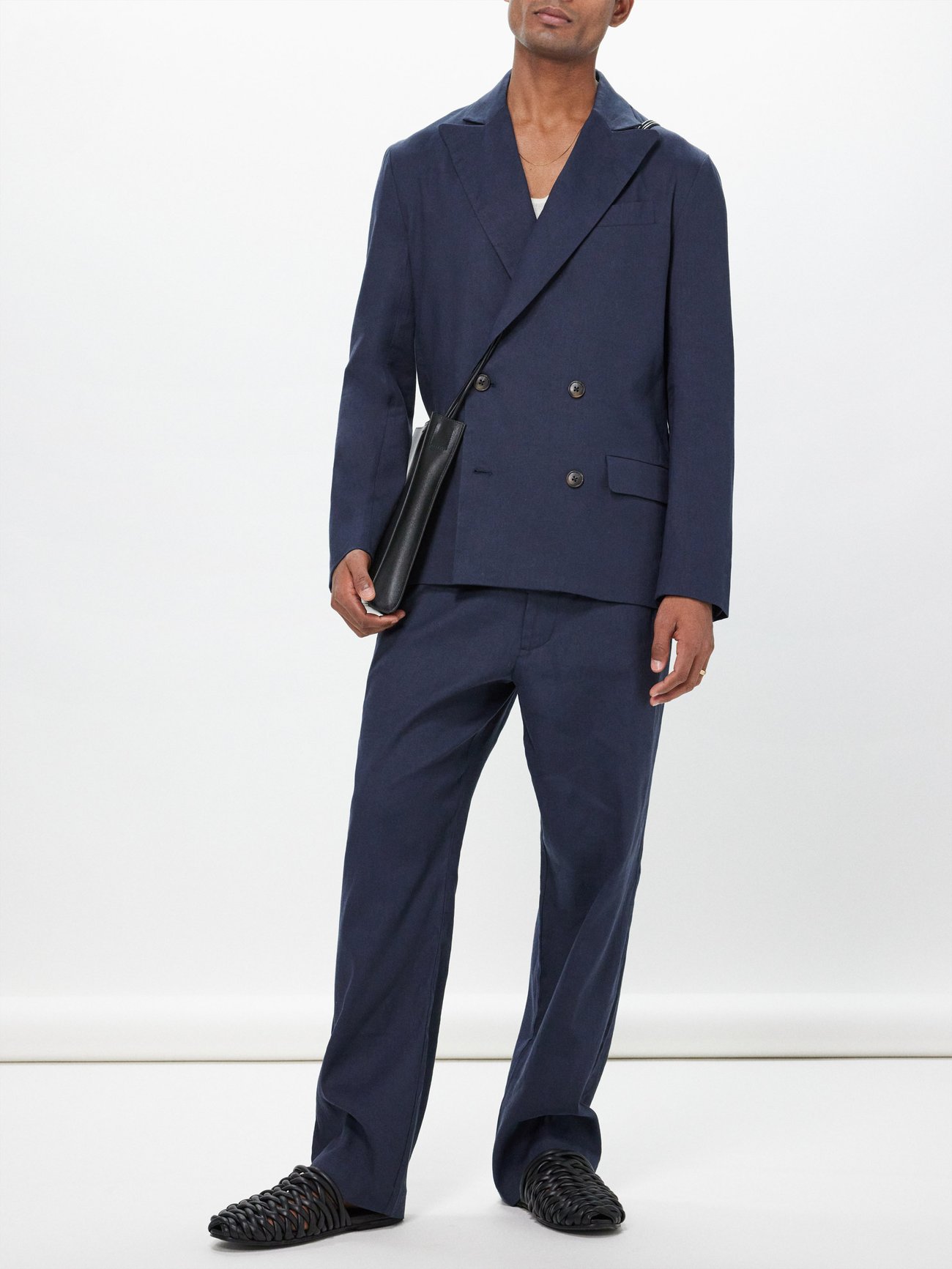 Navy Double-breasted linen-blend suit jacket | Commas | MATCHES