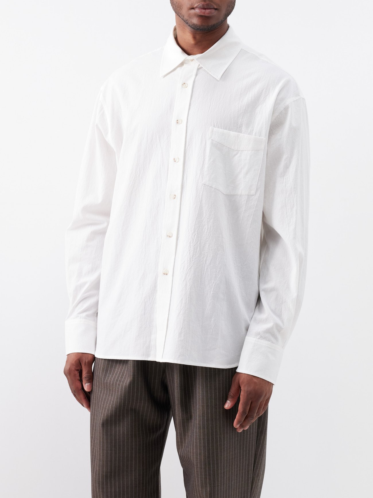 White Oversized long-sleeved cotton shirt | Commas | MATCHES UK