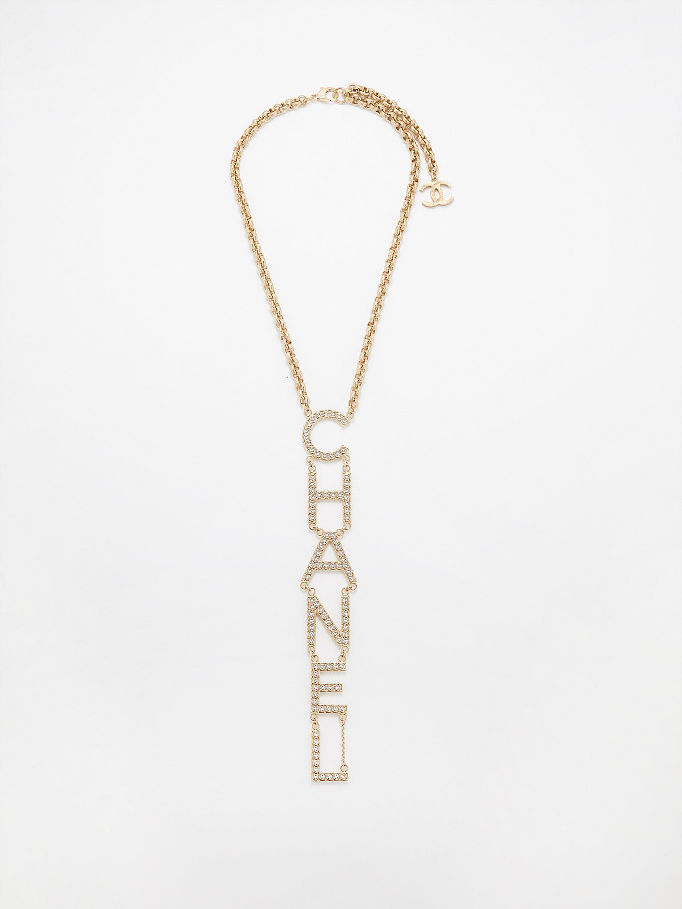 Gold Chanel SS 2019 crystal logo-pendant necklace | Reluxe | MATCHESFASHION  US