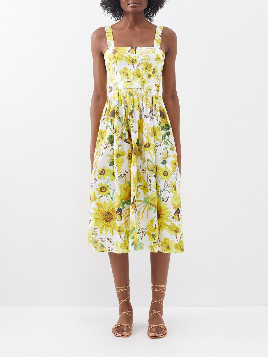 Yellow Iris square-neckline floral-print cotton dress | Mary Katrantzou ...