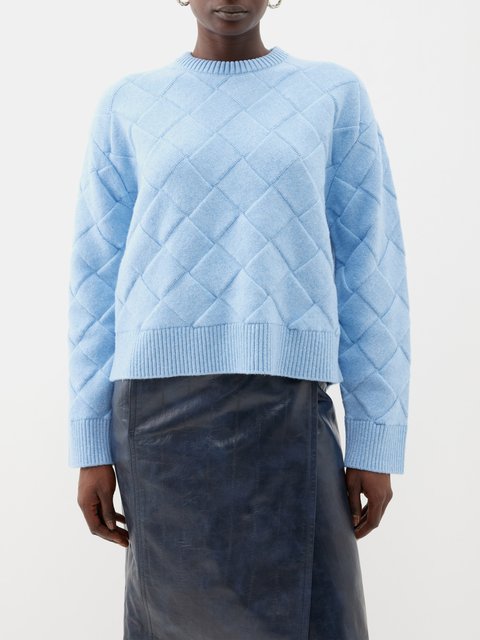 Blue Intrecciato-knit wool-blend sweater | Bottega Veneta | MATCHES UK