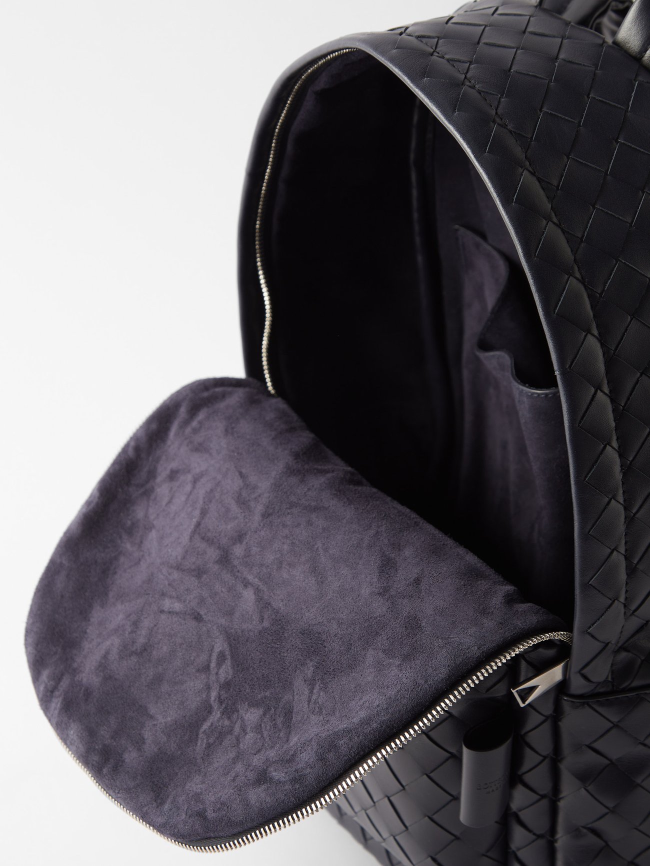 Navy Intrecciato-leather backpack, Bottega Veneta