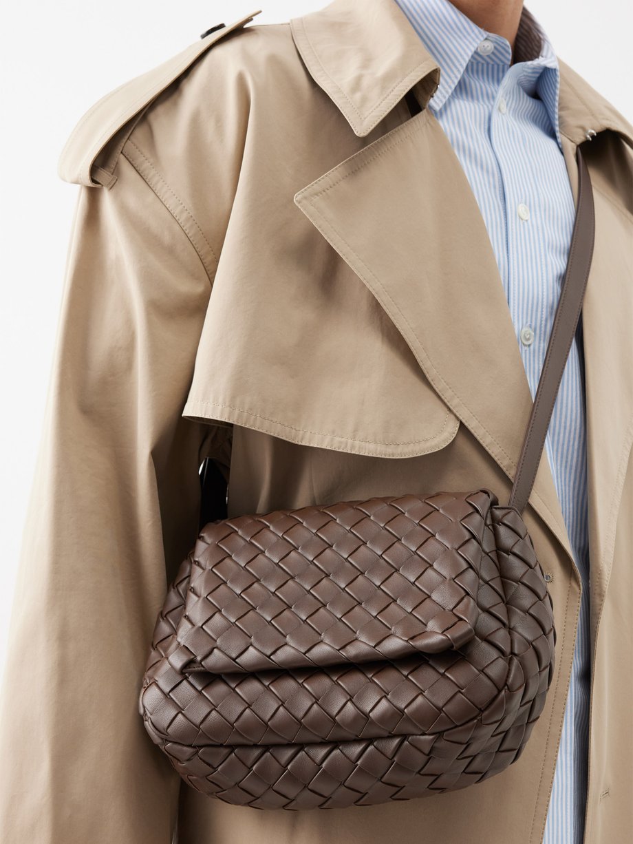 Intrecciato Leather Double Pouch Crossbody Handbag