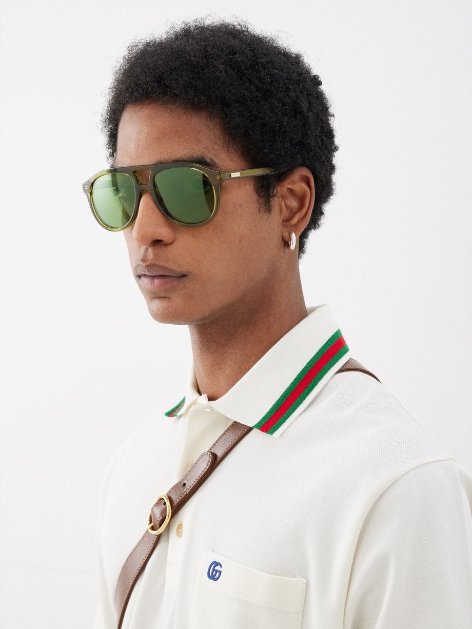 Green Aviator acetate sunglasses | Gucci | MATCHESFASHION US