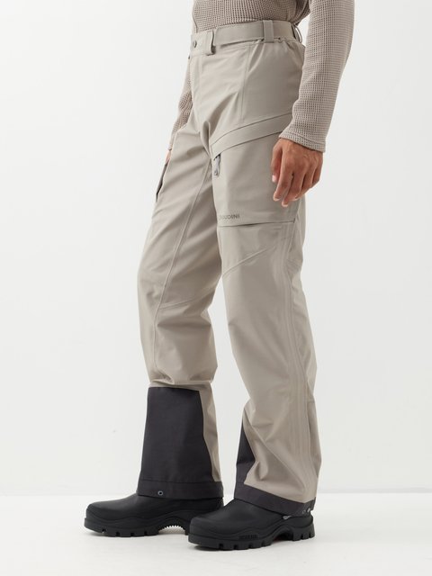 Beige Large distressed cotton-ripstop cargo trousers
