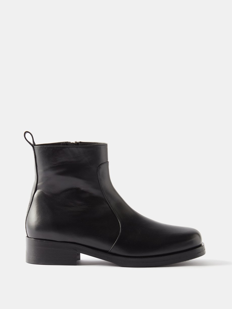Black Leather square-toe boots | Studio Nicholson | MATCHES UK