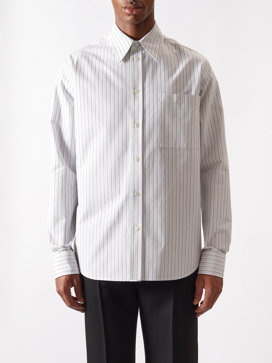 Grey Patch-pocket striped poplin shirt | Bottega Veneta | MATCHES UK