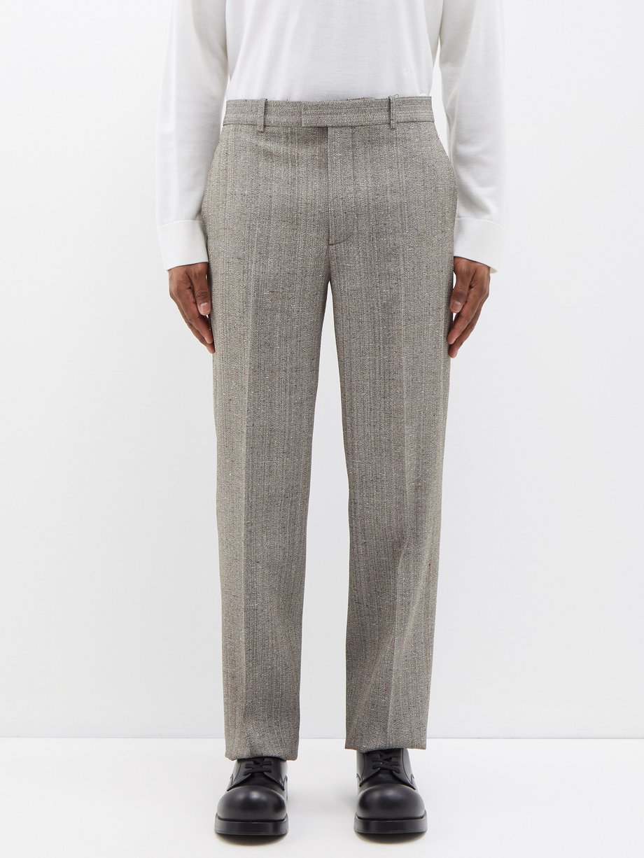 Grey Pressed-front melange tweed trousers | Bottega Veneta