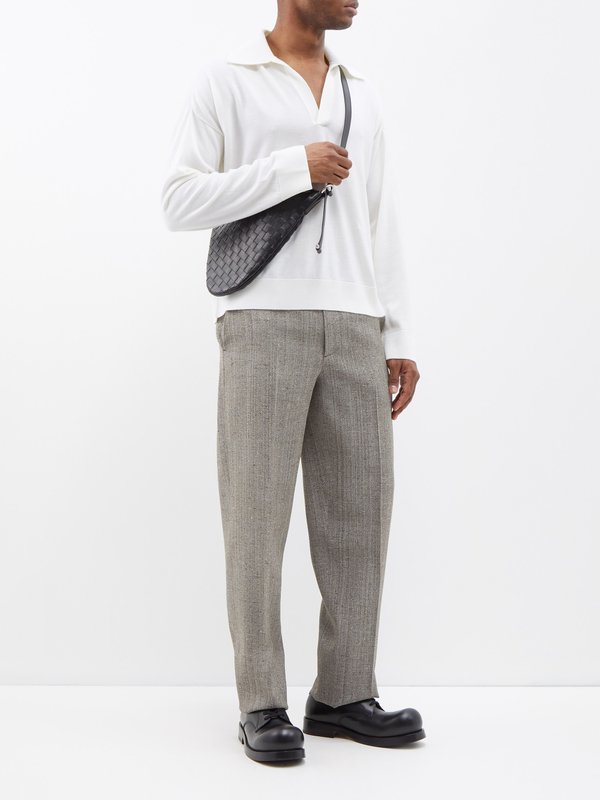 Grey Pressed-front melange tweed trousers, Bottega Veneta
