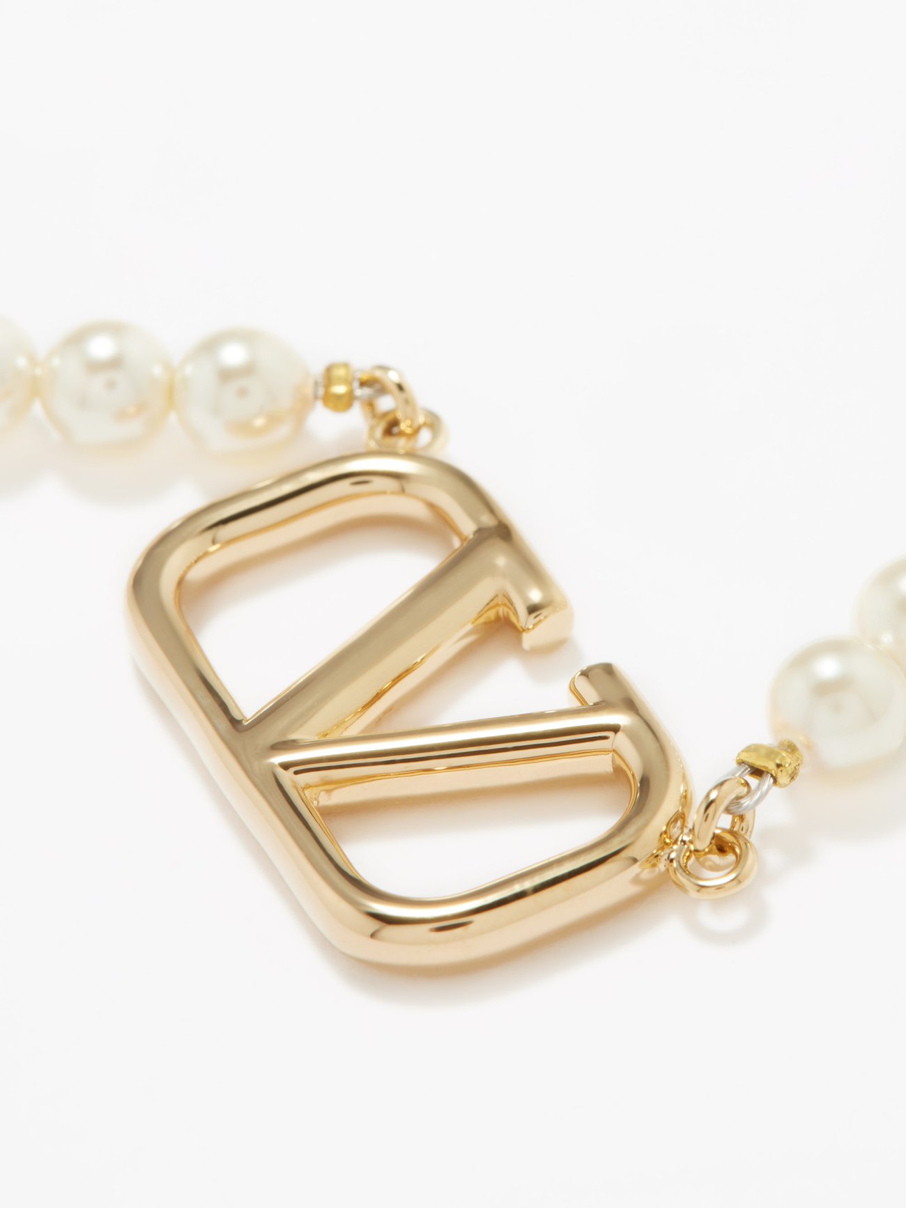 V Logo Faux Pearl And Crystal Ring in Gold - Valentino