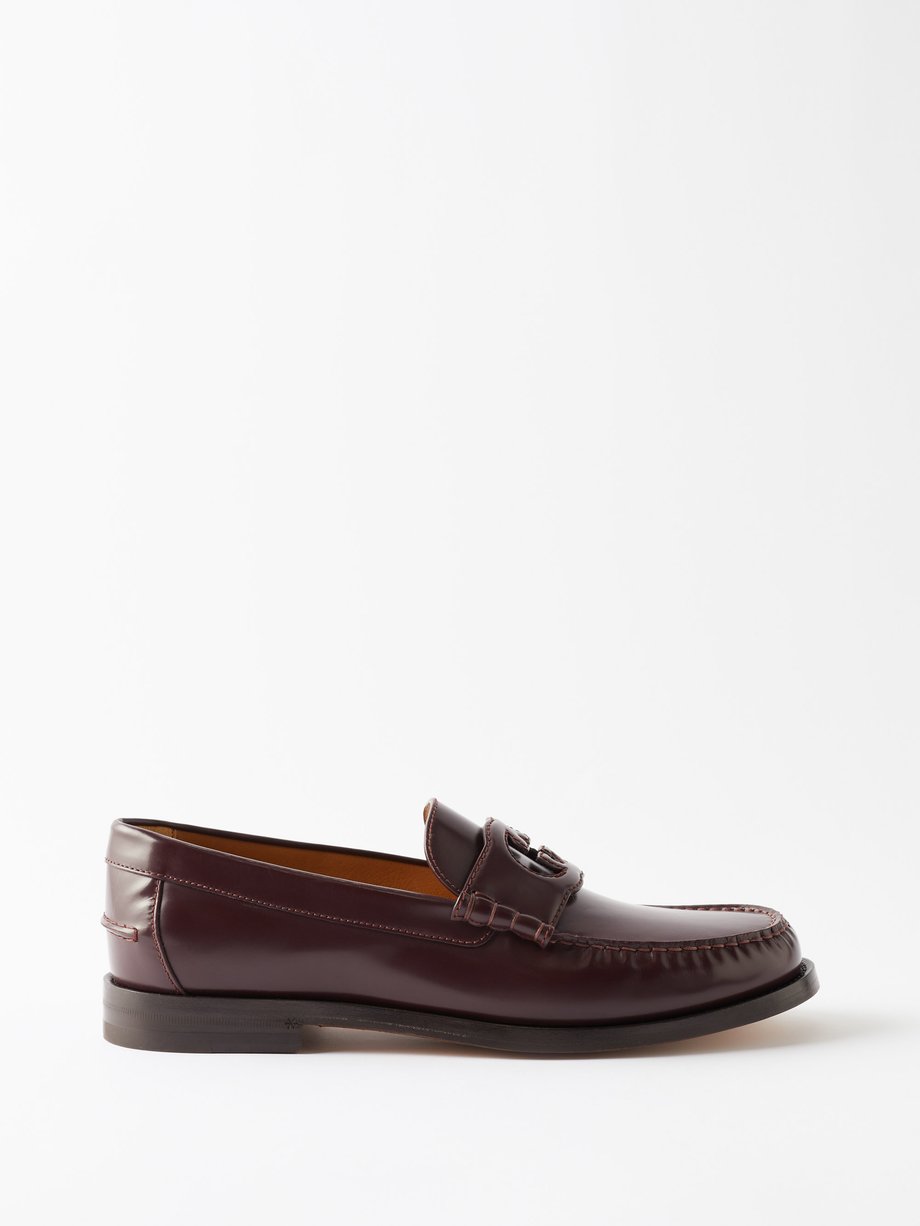 Burgundy Cutout-logo leather loafers | Gucci | MATCHESFASHION US
