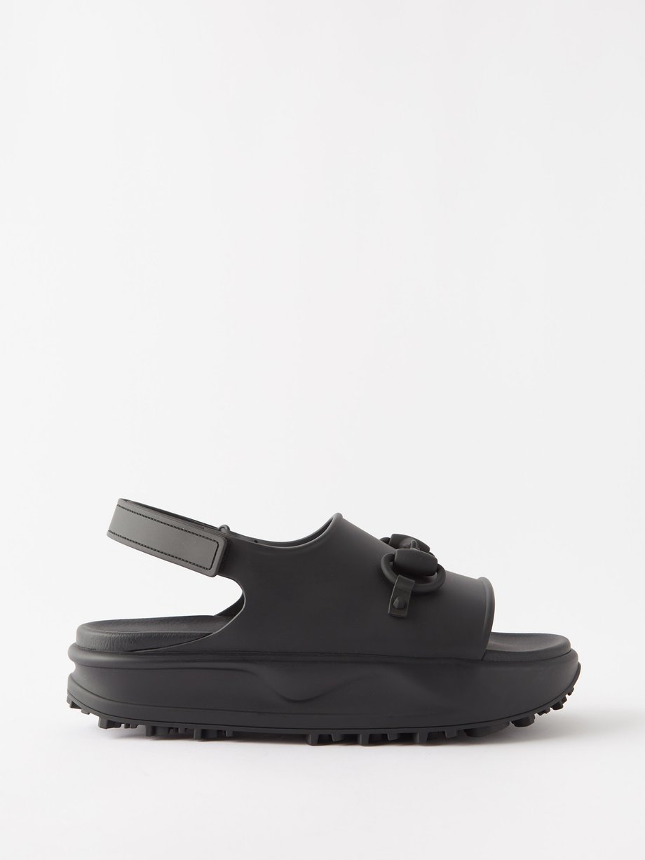 Black Horsebit rubber flatform sandals | Gucci | MATCHESFASHION US
