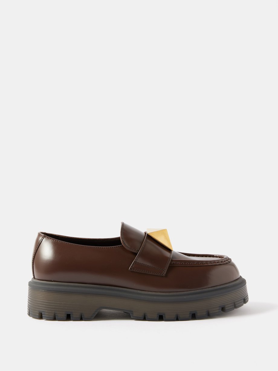 Brown One Stud leather chunky loafers | Valentino Garavani | MATCHES UK