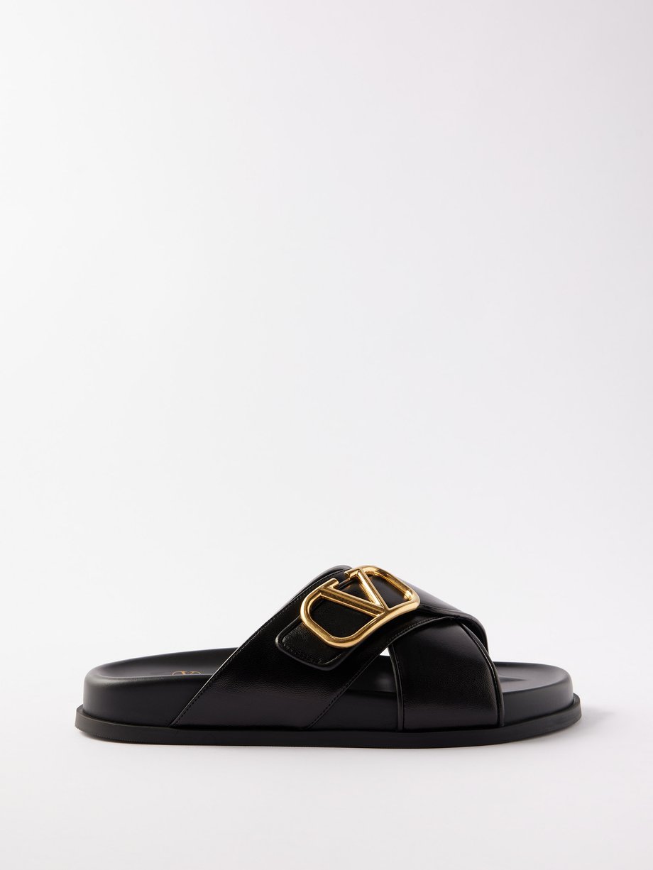 Black V-logo leather sandals | Valentino Garavani | MATCHESFASHION AU