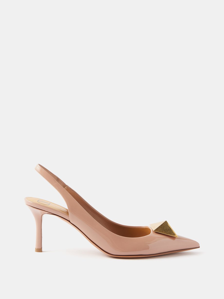 Beige One Stud 70 leather slingback pumps | Valentino Garavani | MATCHES US