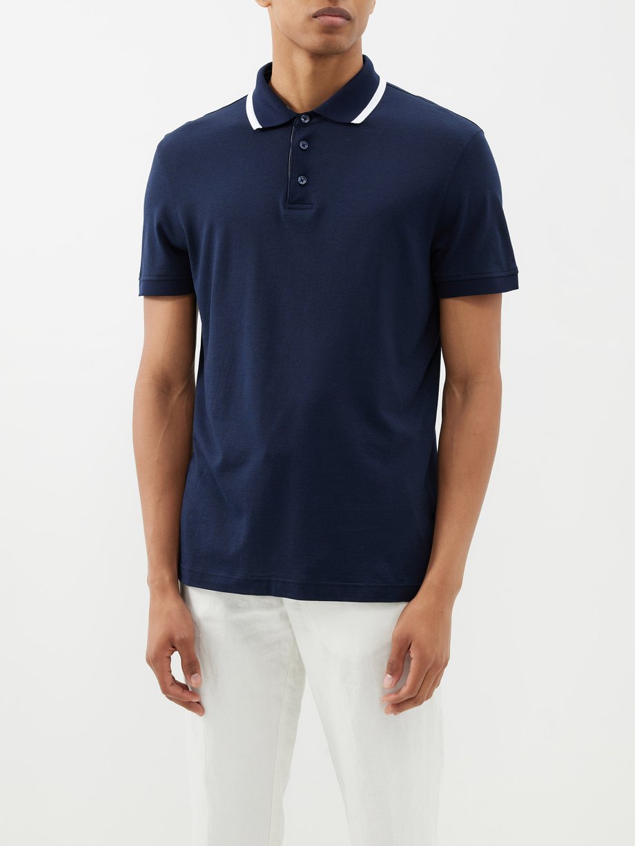 Navy Dominic cotton-blend polo | | US Brown shirt Orlebar MATCHESFASHION