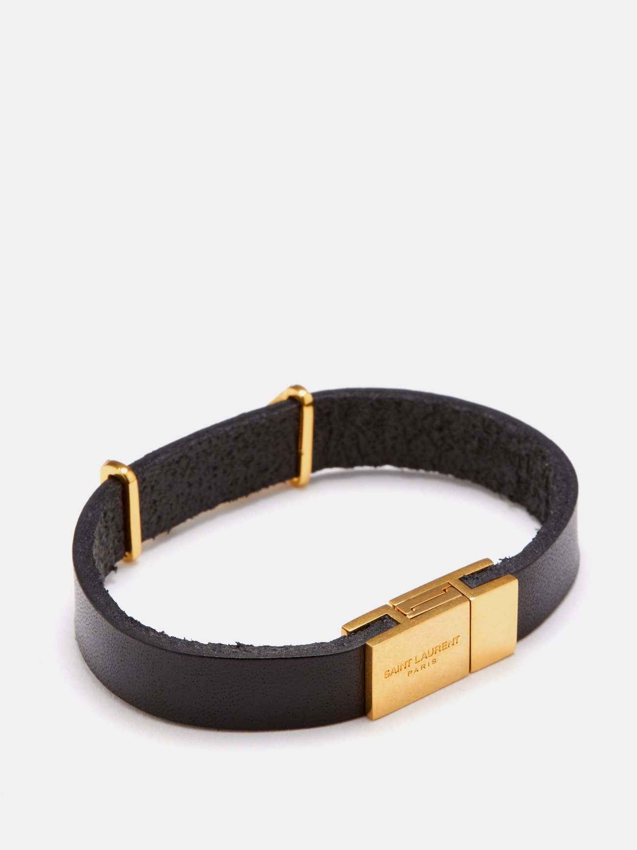 SAINT LAURENT: leather bracelet with monogram - Black