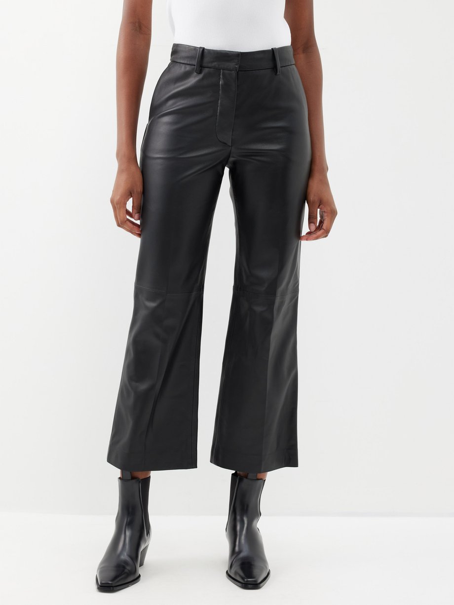 Black Tahlia leather kick-flare trousers, Joseph