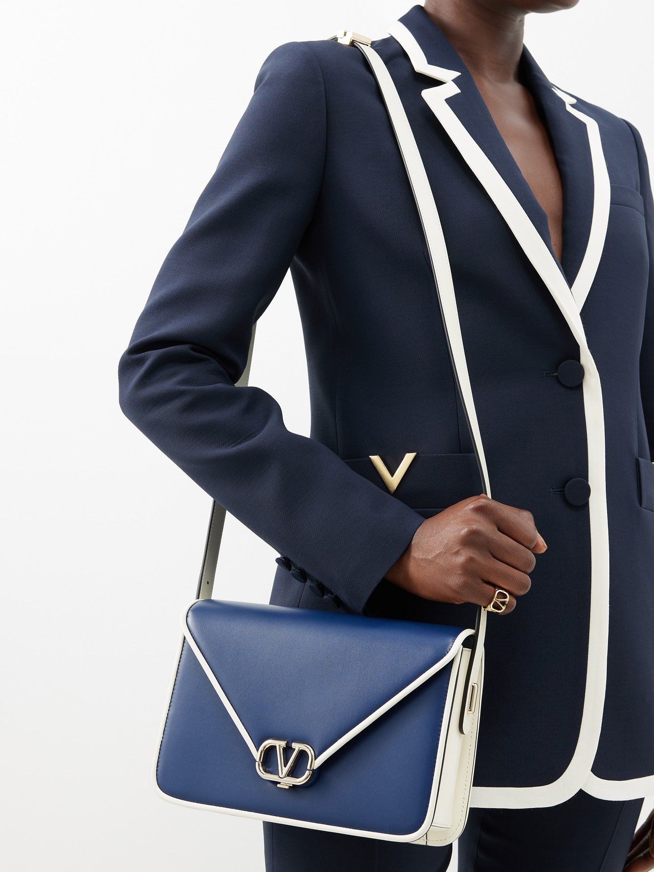 Navy Letter V-Logo leather shoulder bag | Valentino Garavani ...