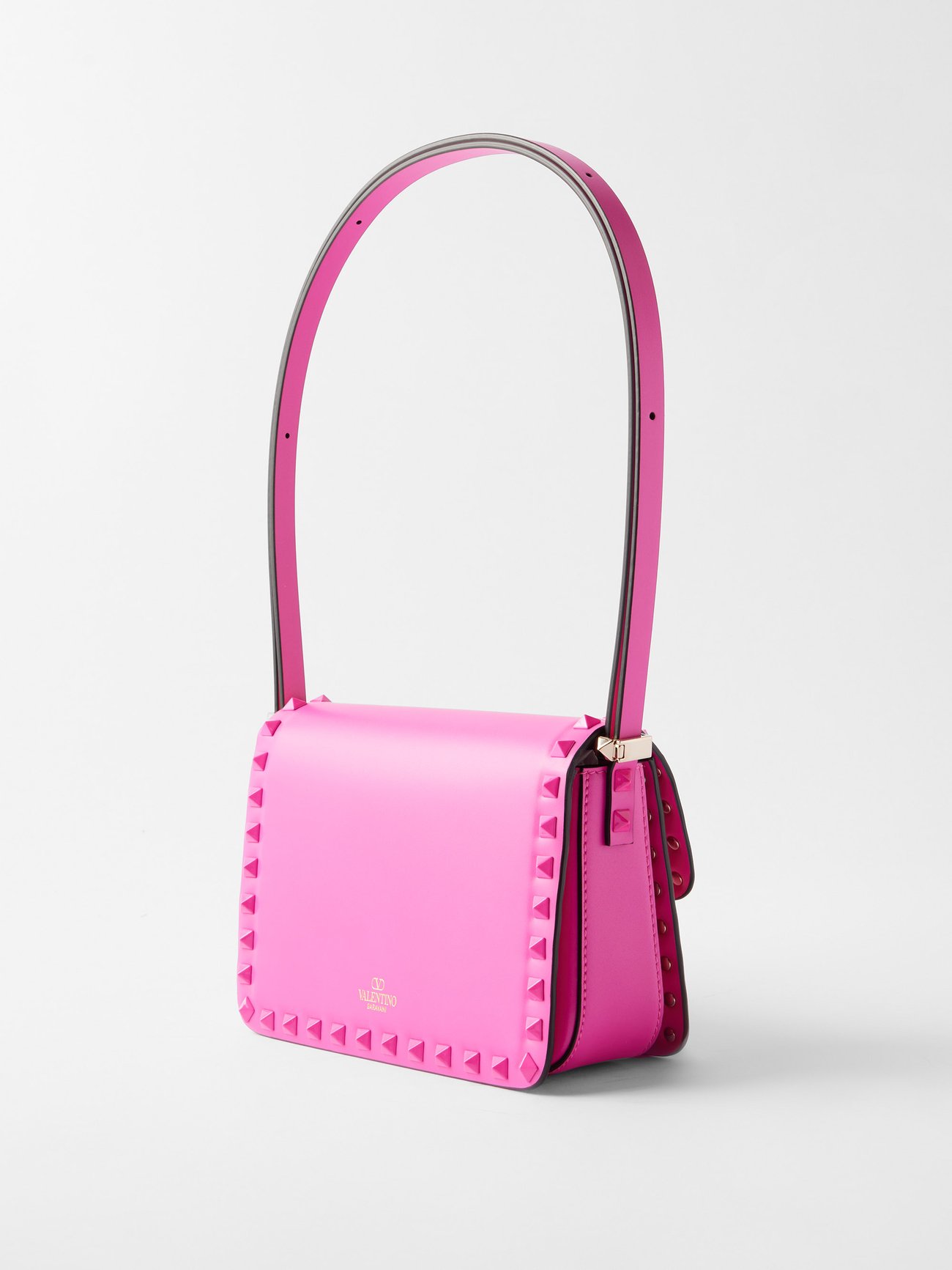Valentino Garavani, Rockstud Small Textured-leather Shoulder Bag, Pink, One size
