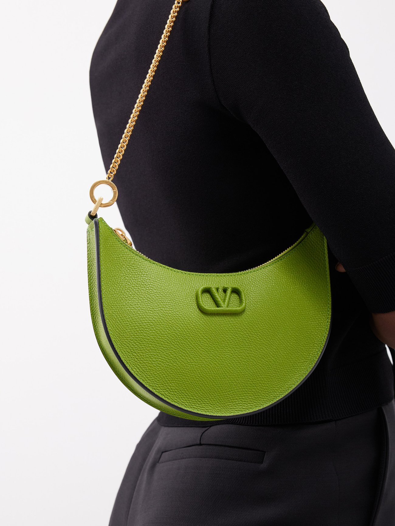 V Logo Signature Mini Leather Shoulder Bag in Green - Valentino Garavani