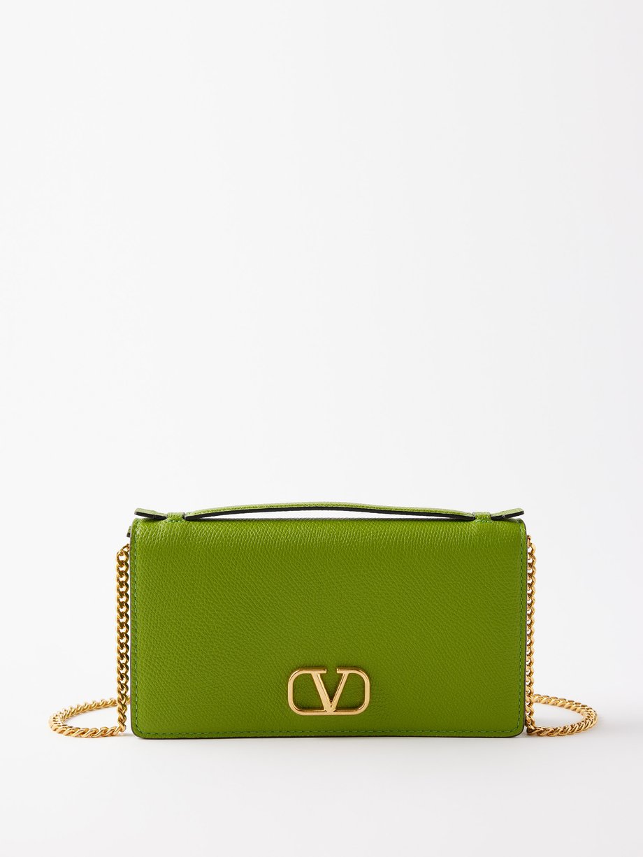 Valentino V Logo Chain Leather Shoulder Crossbody Bag