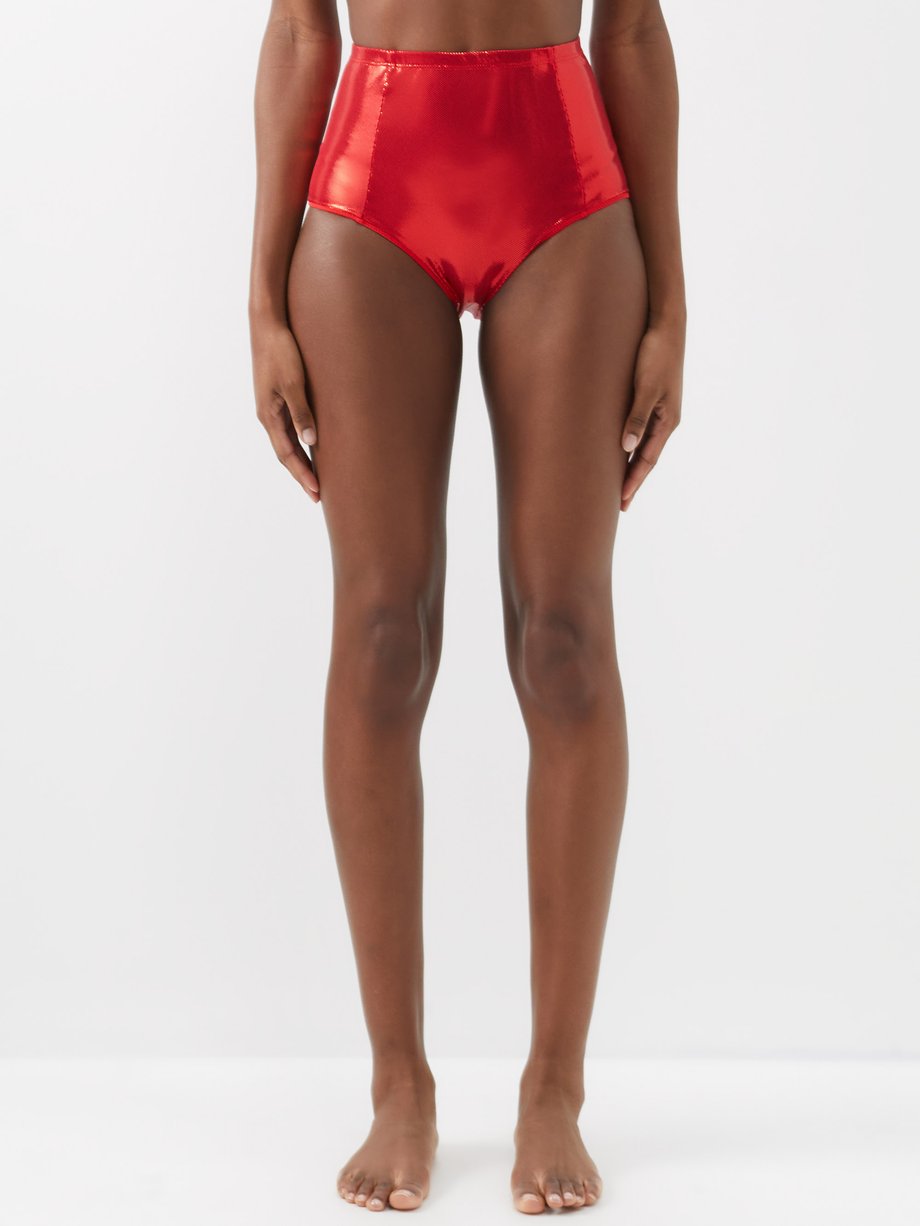 Red High-rise metallic bikini briefs, Dodo Bar Or