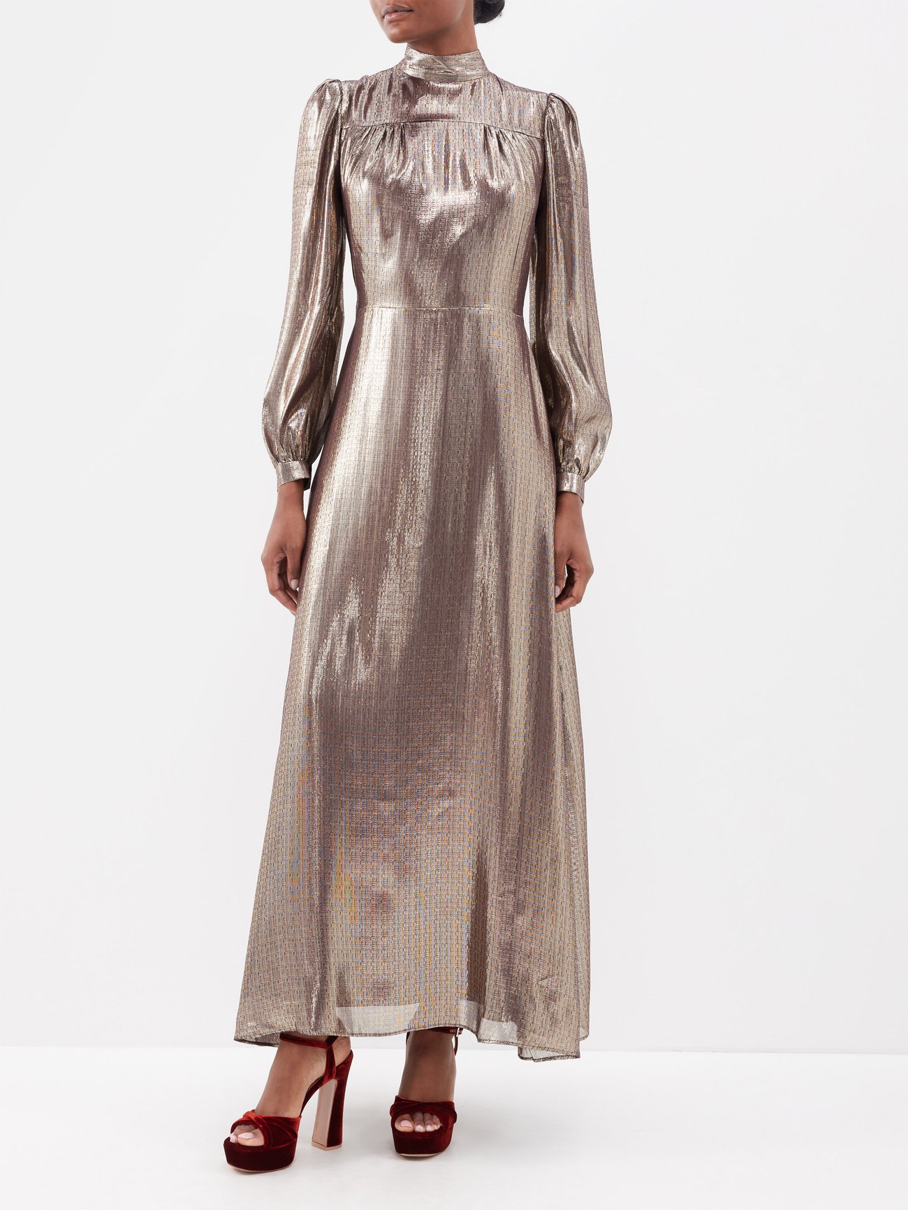 Burgundy Anjelica silk-blend lamé gown | Bella Freud | MATCHES UK