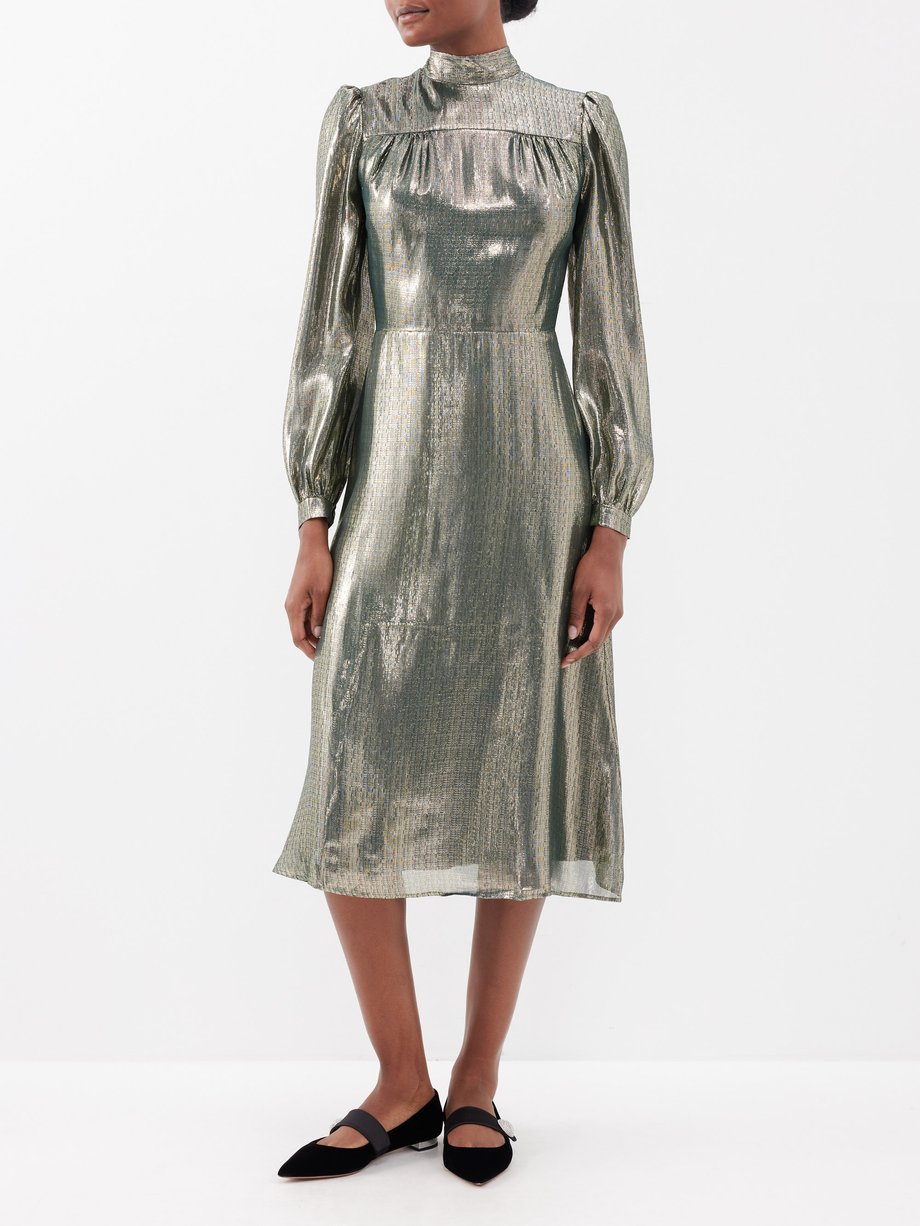 Silver Anjelica silk-blend lamé midi dress | Bella Freud | MATCHES UK