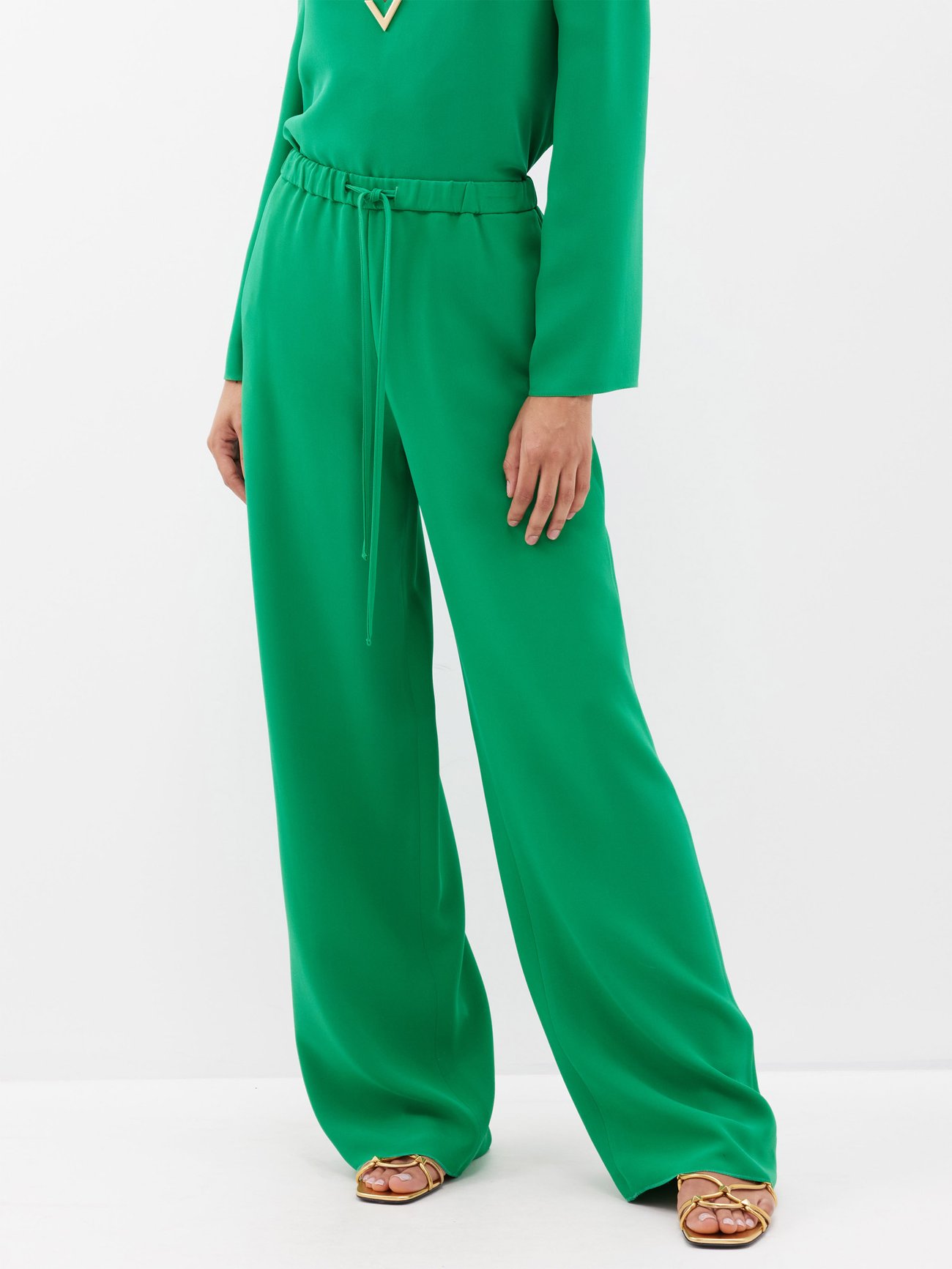 Escada - Olive Green Wide Leg Silk Trousers Sz 4 – Current Boutique