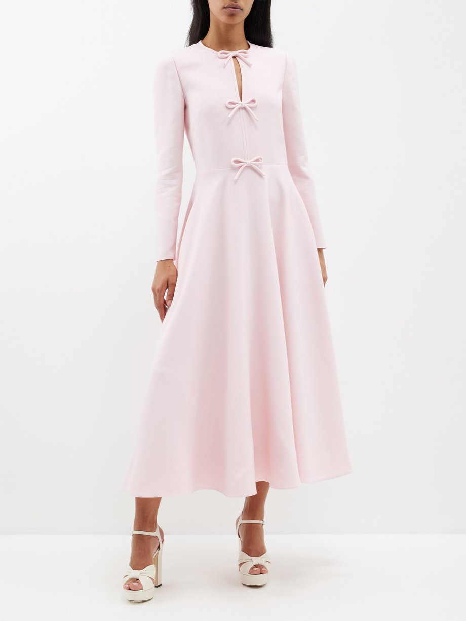 Pink Bow-trim crepe midi dress Valentino Garavani | US