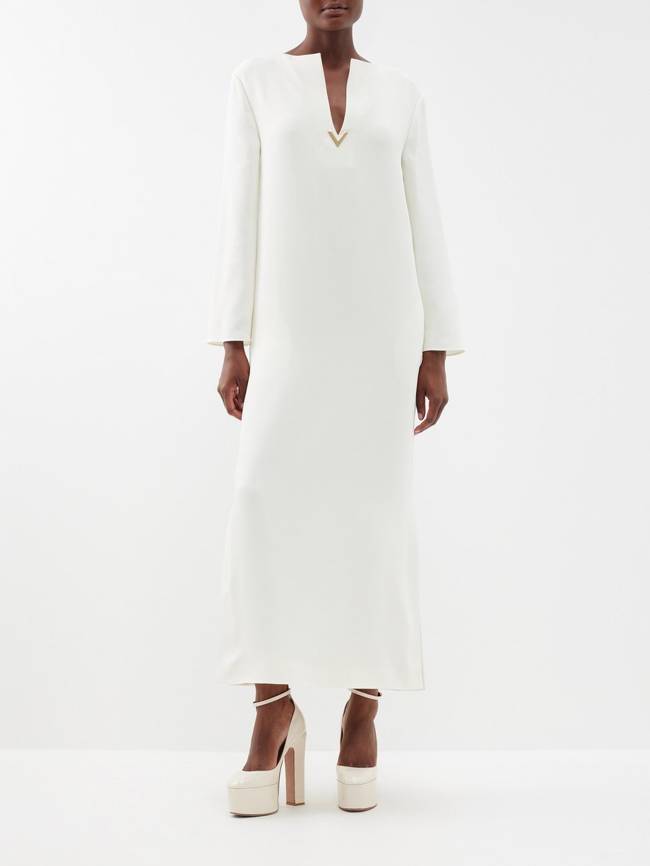 White V-neck side-slit silk-cady gown | Valentino Garavani | MATCHES UK