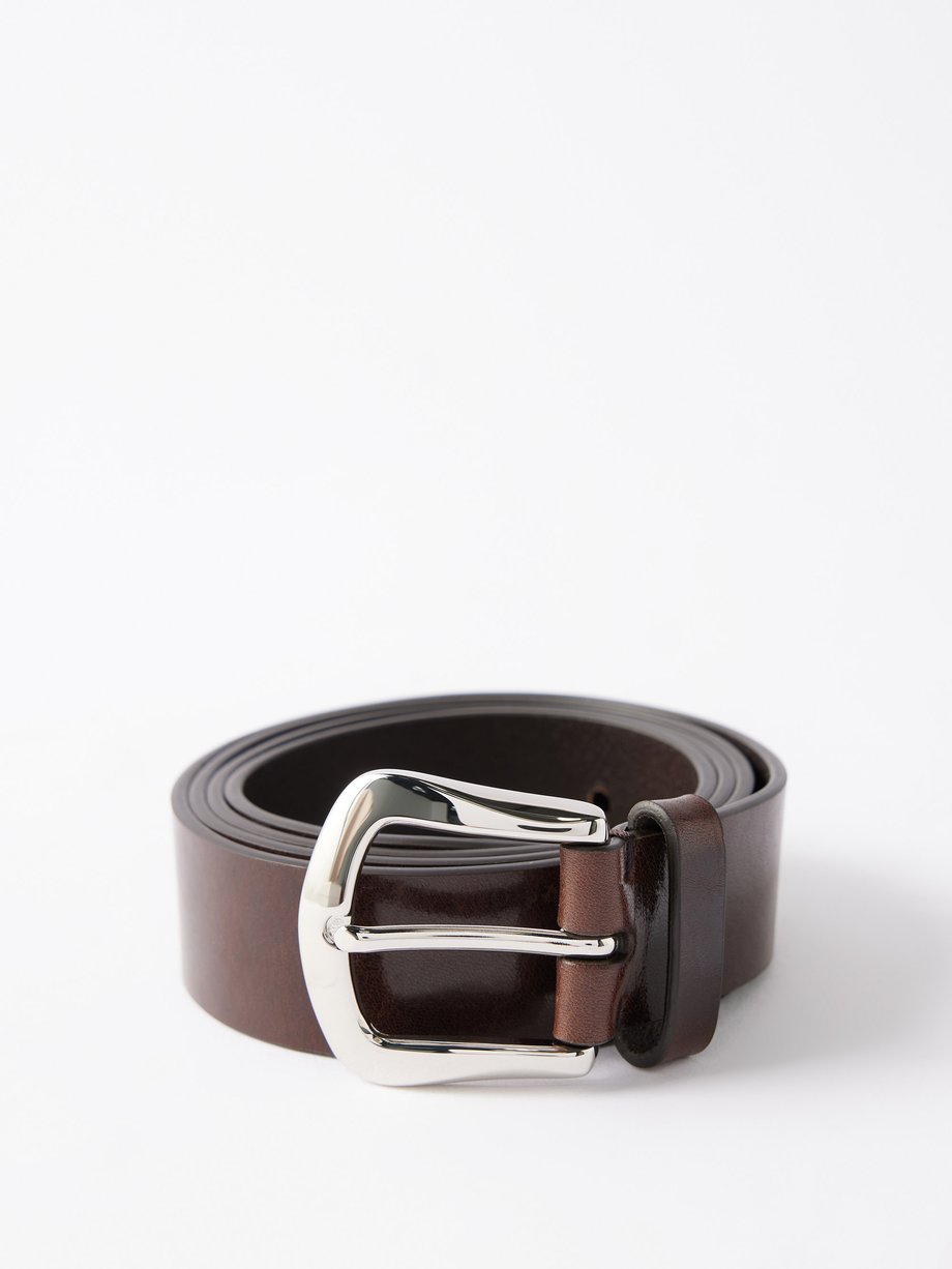 Brunello Cucinelli Metallic-Buckle Leather Belt