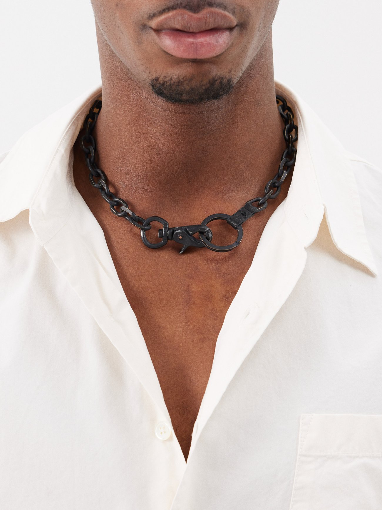 Ladon leather-trim coated-metal necklace