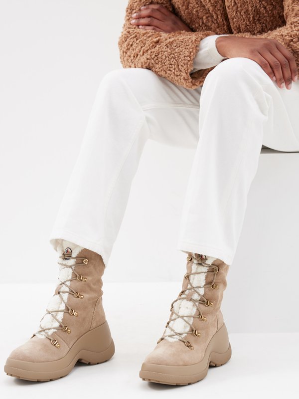 Beige Resile shearling-lined suede lace-up boots | Moncler