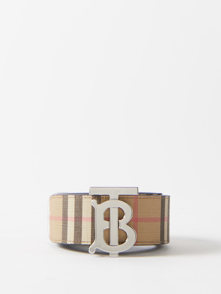 Print TB-logo vintage-check faux-leather belt | Burberry | MATCHESFASHION US