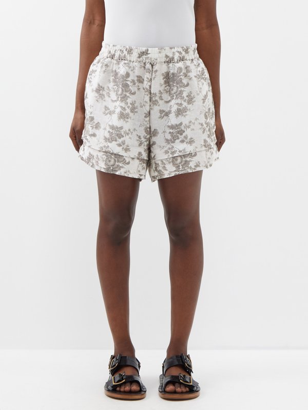By Walid Sienna rose-print linen shorts