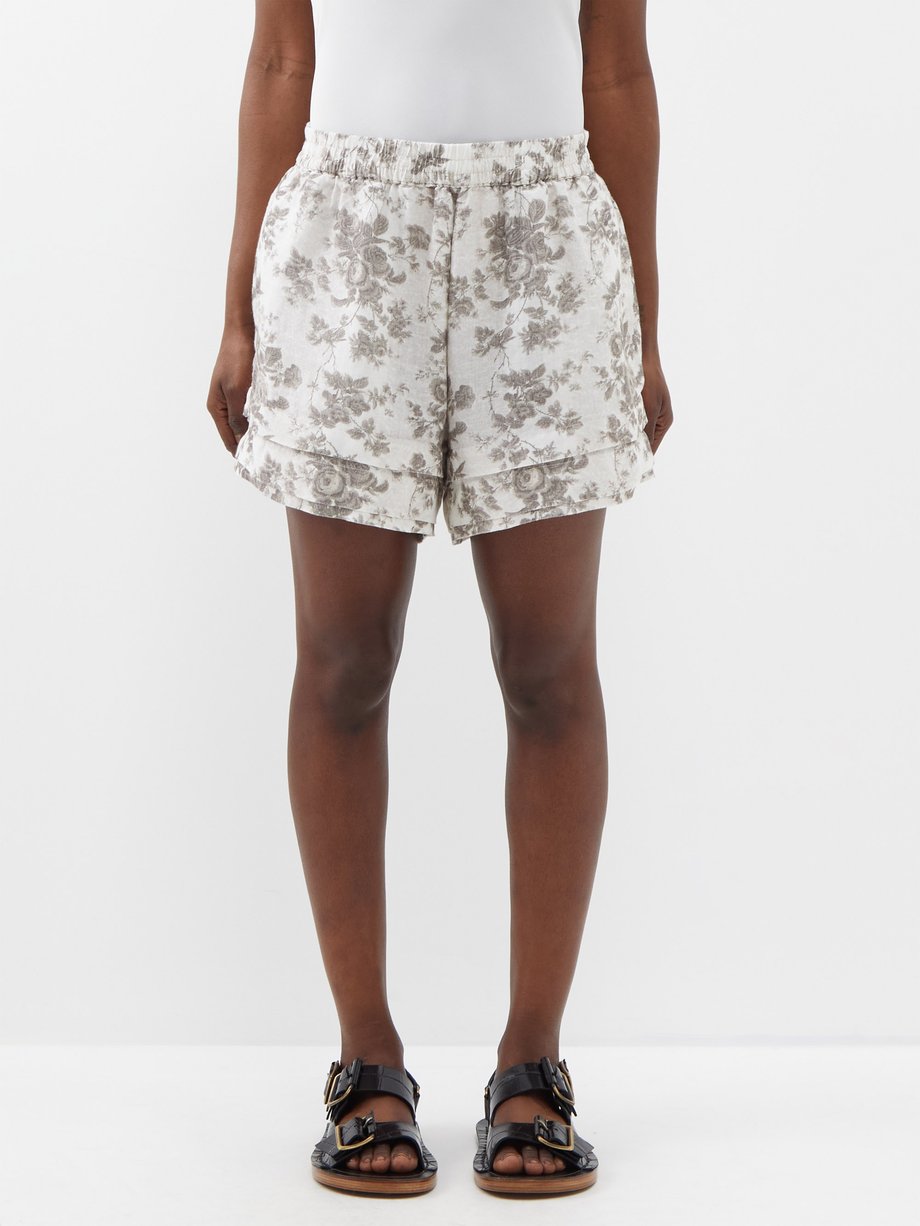 By Walid Sienna rose-print linen shorts