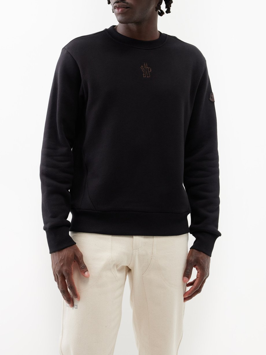 Black Logo-embroidered organic cotton-fleece sweatshirt | Moncler | MATCHES  UK
