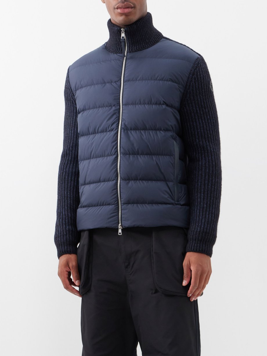 Navy Quilted down cotton-blend cardigan | Moncler | MATCHESFASHION UK
