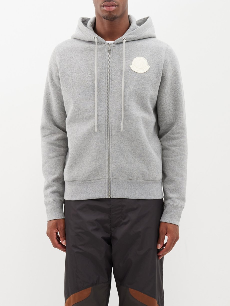 Grey Brushed cotton-jersey zipped hoodie | Moncler | MATCHESFASHION UK