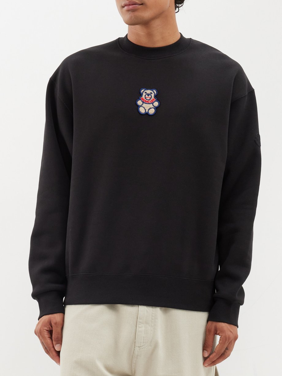 Black Teddy Bear-appliqué cotton-fleece sweatshirt | Moncler | MATCHES UK