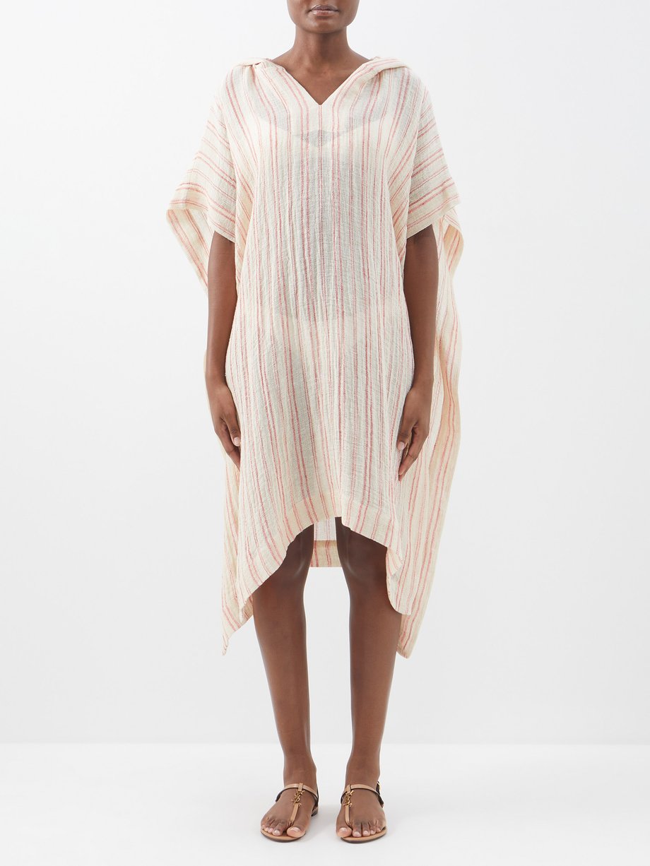 Beige Striped linen-blend gauze hooded kaftan | Lisa Marie Fernandez ...
