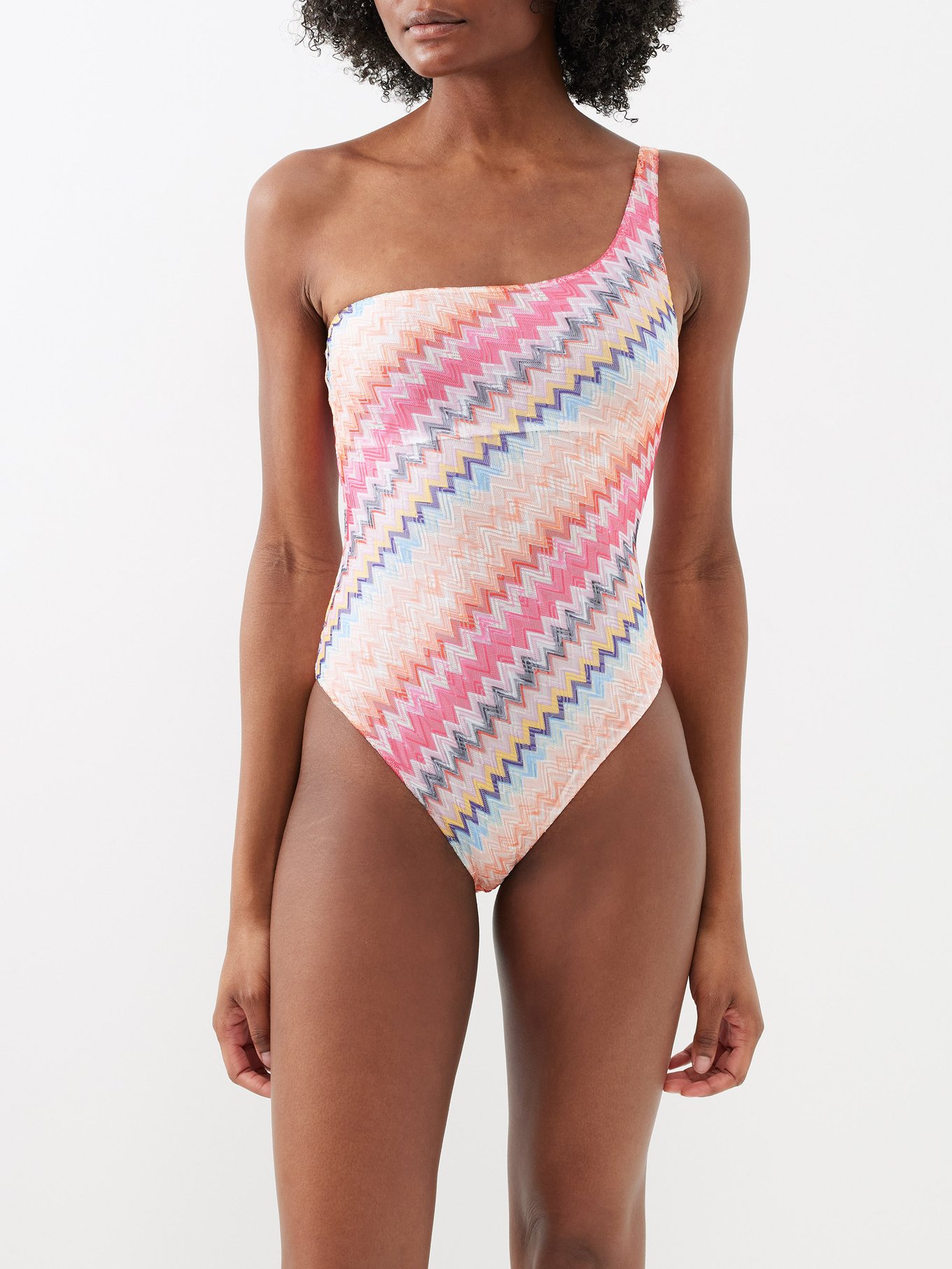 SPANX Riveting Ruched Cup Sized One Piece Swimsuit Zigzag 